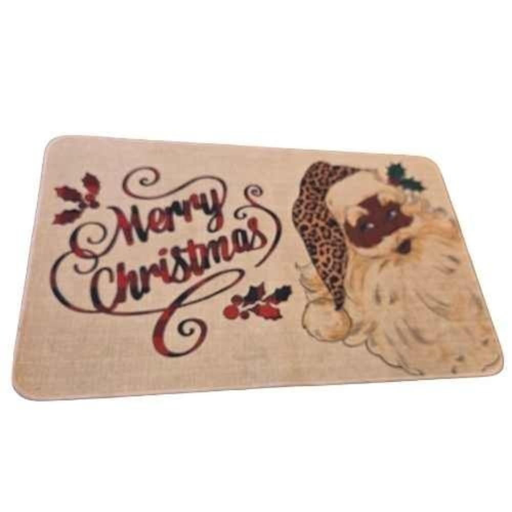 Leopard Print Black Santa Hat Christmas Kitchen Rug Welcome Mat Indoor/Outdoor‎